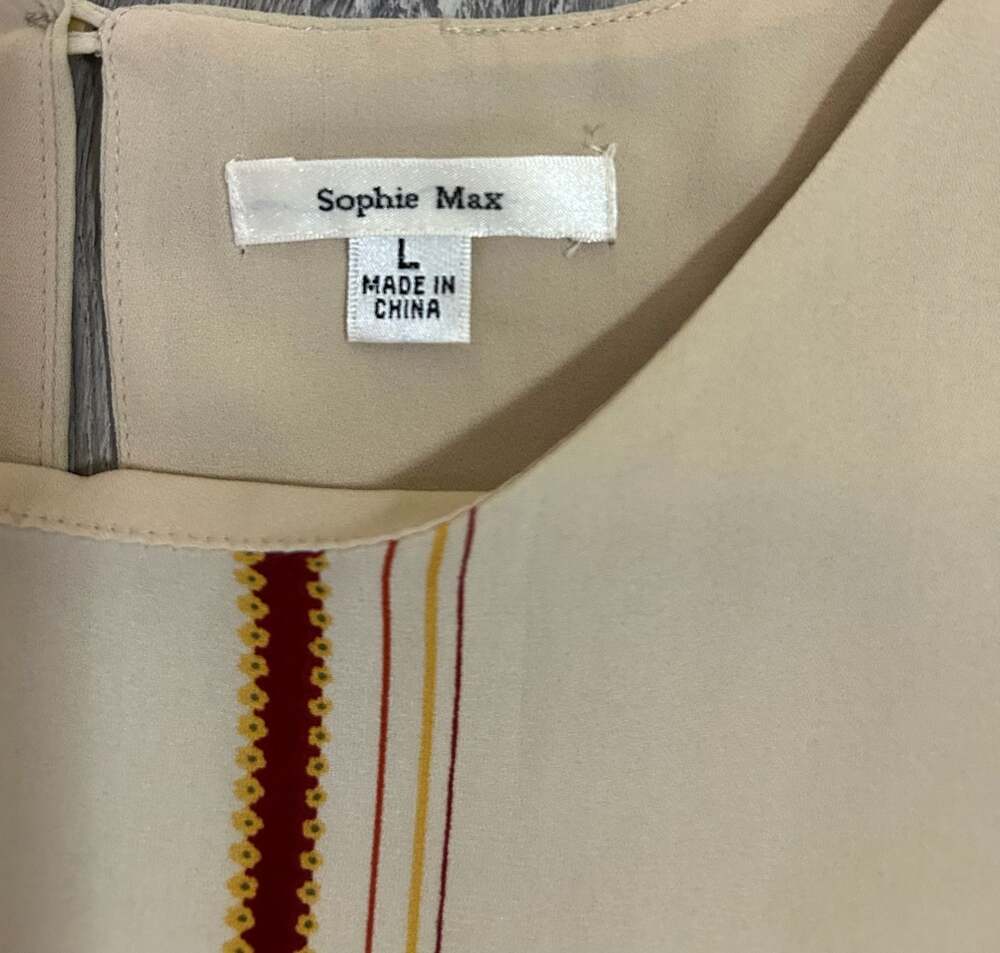 Sophie Max Studio Beige Floral Print Trapeze Tank Blouse Top - Picture 2 of 8